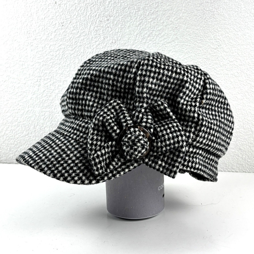 Indigo Soul‎ Newsboy Cap Womens One Size Black White Houndstooth Bow